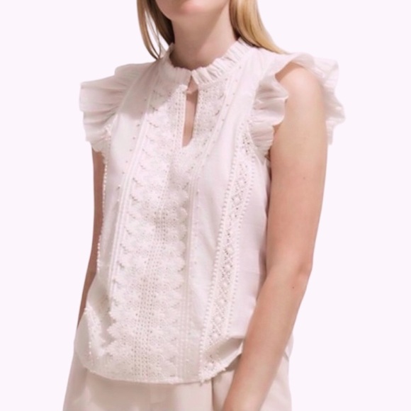 St. Roche Organic Cotton Lace Detail Blouse Size 2 Peachy Pink Dainty Romantic - Picture 1 of 11
